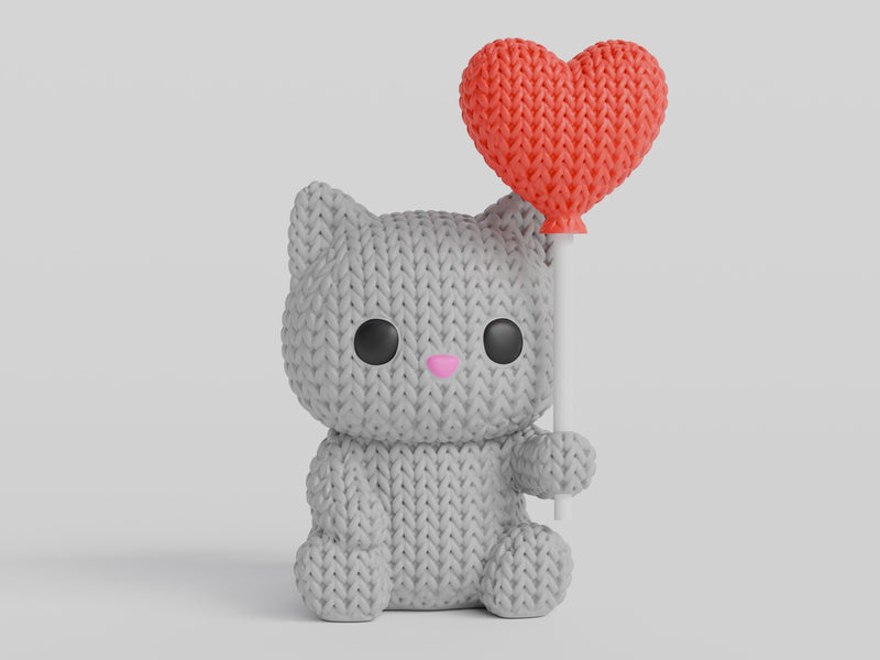 Knitted Cat With Heart Balloon - Valentine's Day - image 4