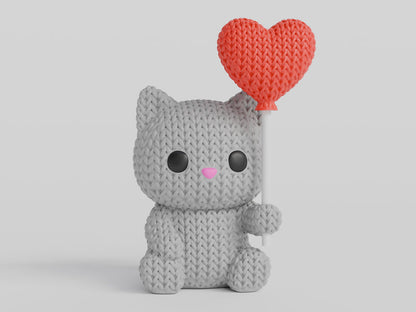 Knitted Cat With Heart Balloon - Valentine's Day - image 4