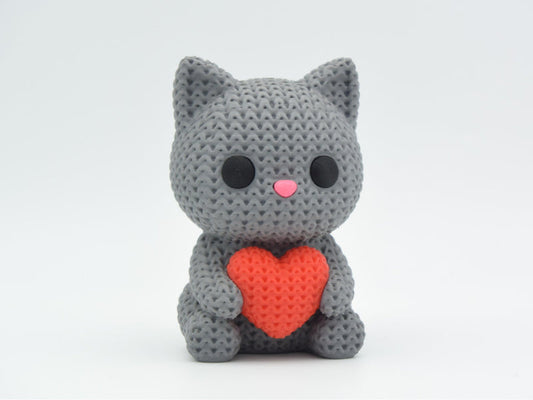 Knitted Cat With Heart - Valentine's Day - 3D printed home decor