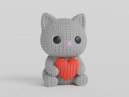 Knitted Cat With Heart - Valentine's Day - image 4