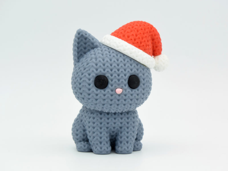Knitted Cat with Santa Hat - Christmas - 3D printed home decor