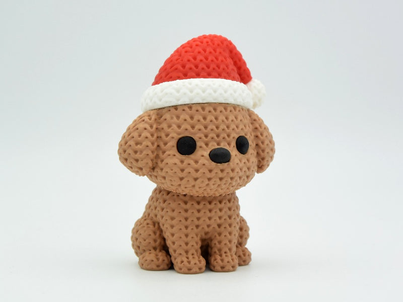 Knitted Dog with Santa Hat - Christmas - 3D printed home decor