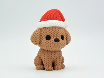 Knitted Dog with Santa Hat - Christmas - 3D printed home decor