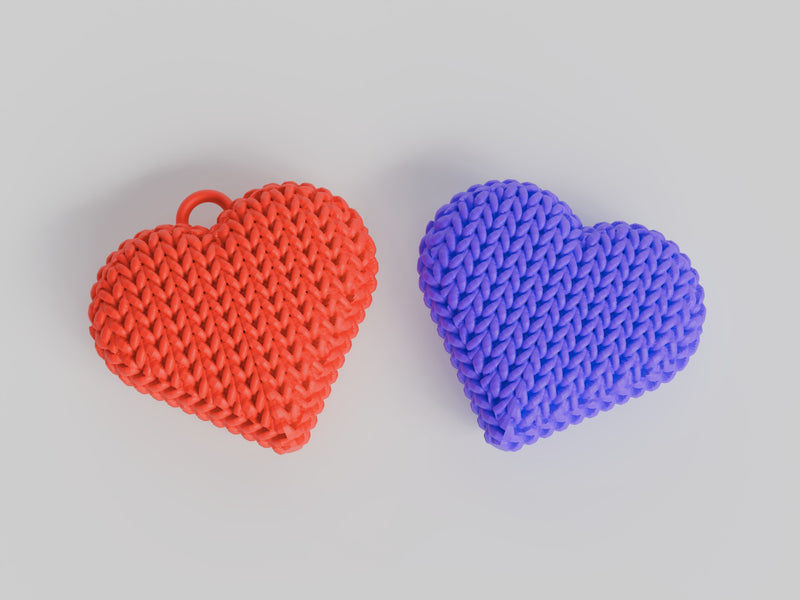 Knitted Double-Sided Heart Keychain - 3D printed home decor
