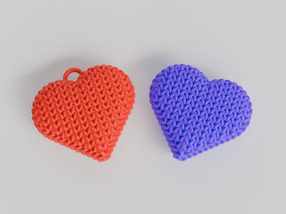 Knitted Double-Sided Heart Keychain - 3D printed home decor
