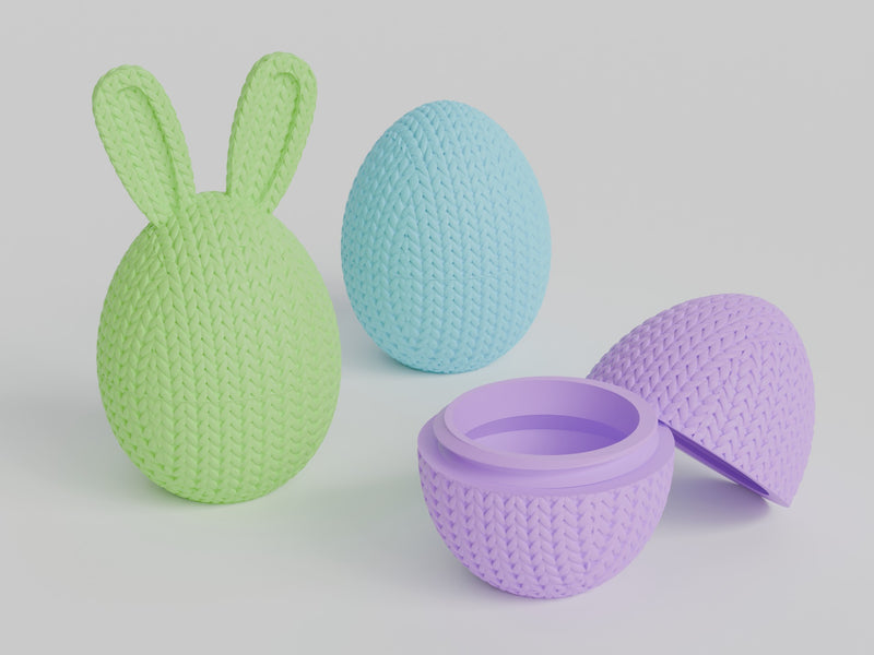 Knitted Easter Egg Container With Bunny Ears - 3D printed home decor