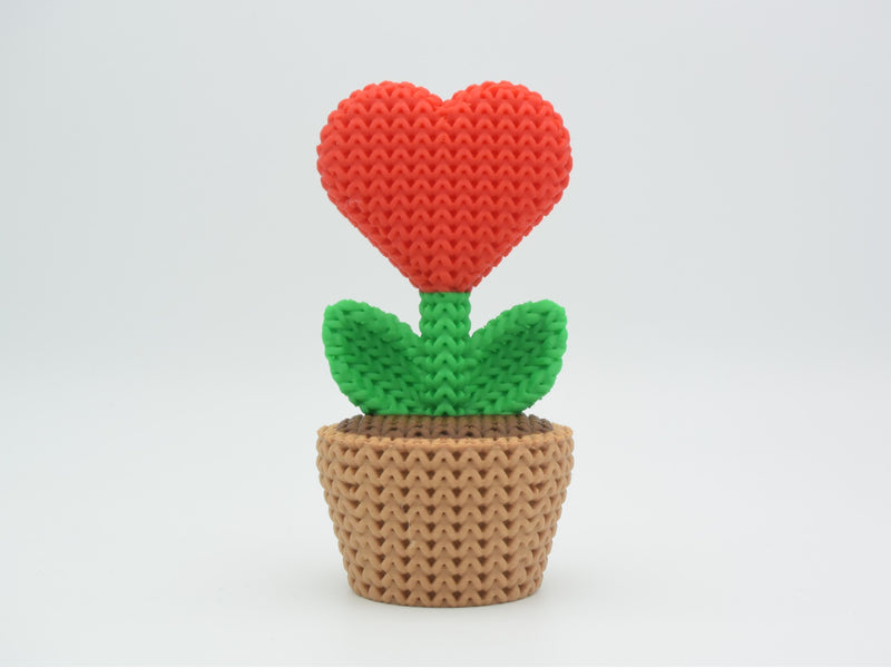 Knitted Heart Plant In a Pot (3 Filament Changes) - 3D printed home decor