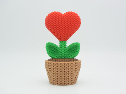 Knitted Heart Plant In a Pot (3 Filament Changes) - 3D printed home decor