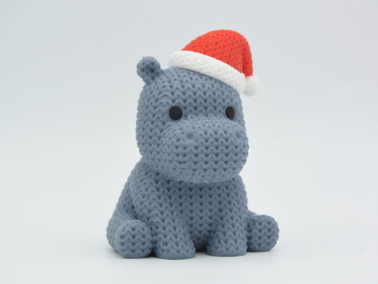 Knitted Hippo with Santa Hat - Christmas - 3D printed home decor