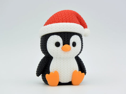 Knitted Penguin with Santa Hat - Christmas - 3D printed home decor