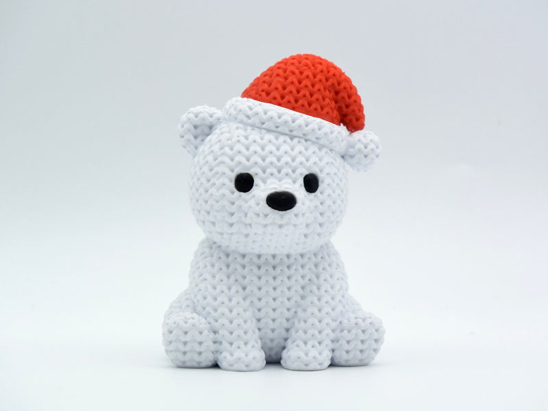 Knitted Polar Bear with Santa Hat - Christmas - 3D printed home decor
